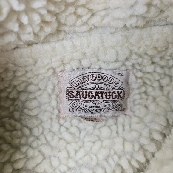 VTG Saugatuck Men XL Sherpa Jacket Dry Goods Denim Trucker 42 Zip Up Bomber Coat